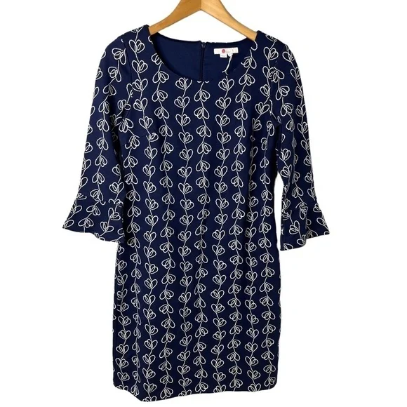 Boden Climbing Ivy Newlyn Dress Navy Blue Size 6 Jacquard Fluted Sleeves JQ232 - Picture 3 of 10